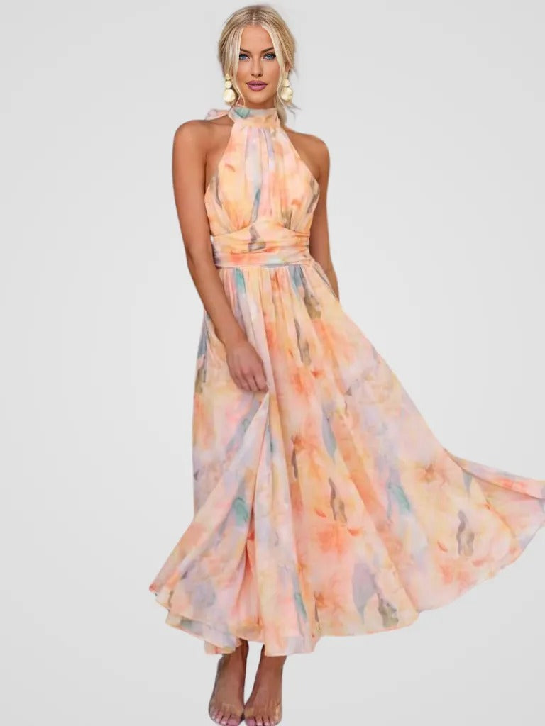 Nilda | Soft Chiffon Halter Midi Dress