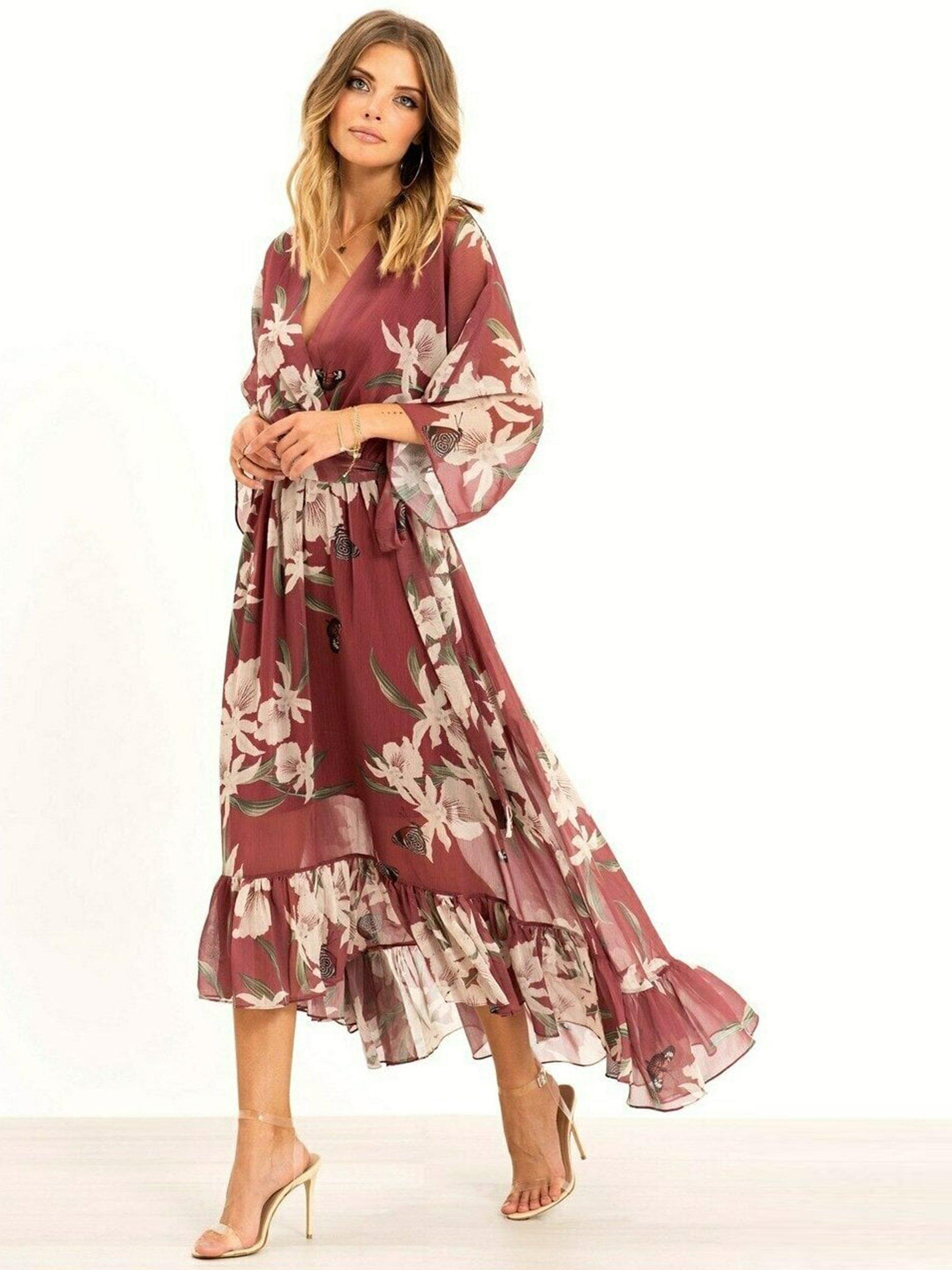 Yasmine | Floral Kimono Midi Wrap Dress