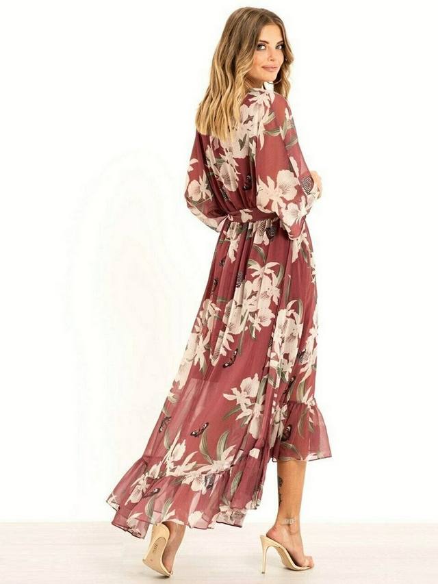 Yasmine | Floral Kimono Midi Wrap Dress