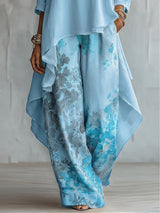 Elin | Chiffon Asymmetrical Top & Floral Wide-Leg Pants Set
