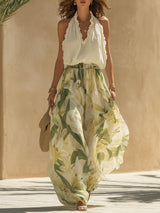 Bobbie | Chiffon Ruffle Top & Lily Print Pants Set