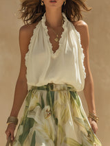 Bobbie | Chiffon Ruffle Top & Lily Print Pants Set