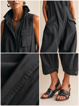 Rebecca | Utility Cotton-Blend Stand Collar Sleeveless Cropped Jumpsuit