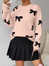 Céleste | Bow Print O-Neck Knit Pullover