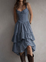 Demelza | Retro Boho Corset Tiered Midi Dress