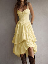Demelza | Retro Boho Corset Tiered Midi Dress