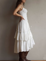 Demelza | Retro Boho Corset Tiered Midi Dress