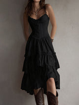Demelza | Retro Boho Corset Tiered Midi Dress
