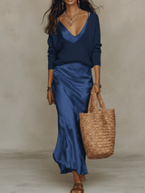 Persis | Ivory Knit & Satin Midi Ensemble