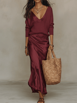Persis | Ivory Knit & Satin Midi Ensemble