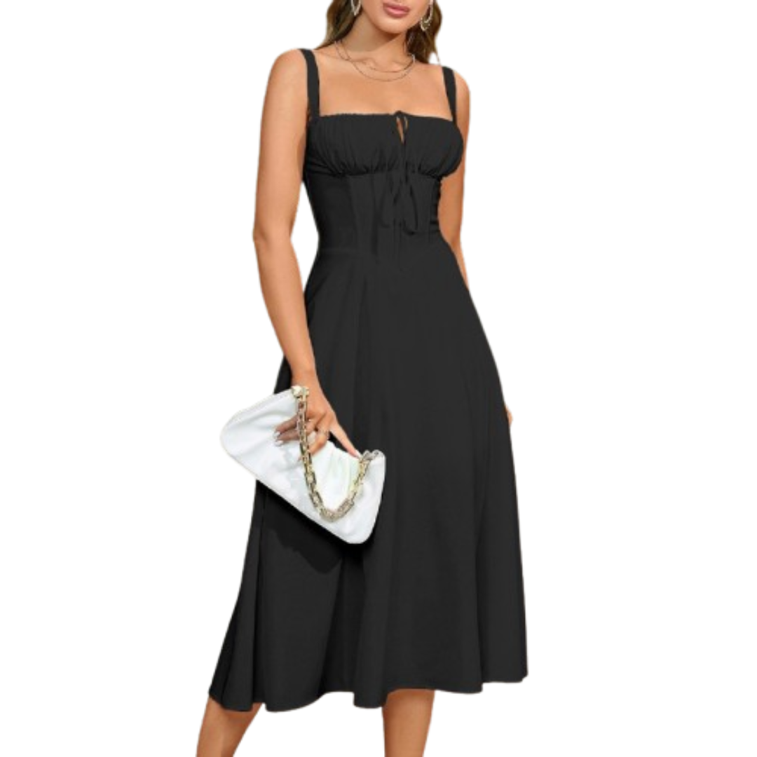 Séraphine | Lace-Up Square Neck Midi Dress