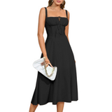 Séraphine | Lace-Up Square Neck Midi Dress