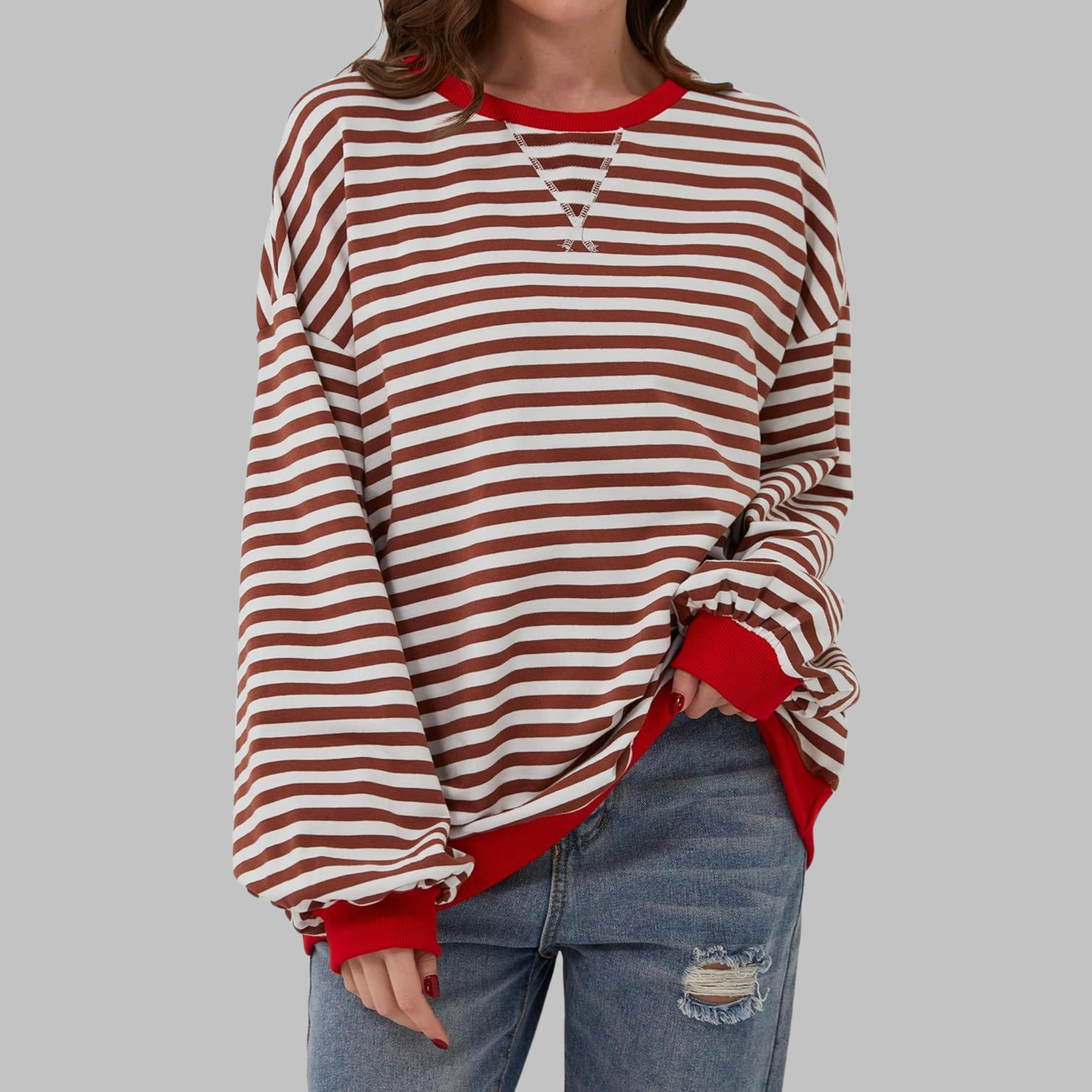 Clémentine | Striped Long Sleeve Round Neck Shirt