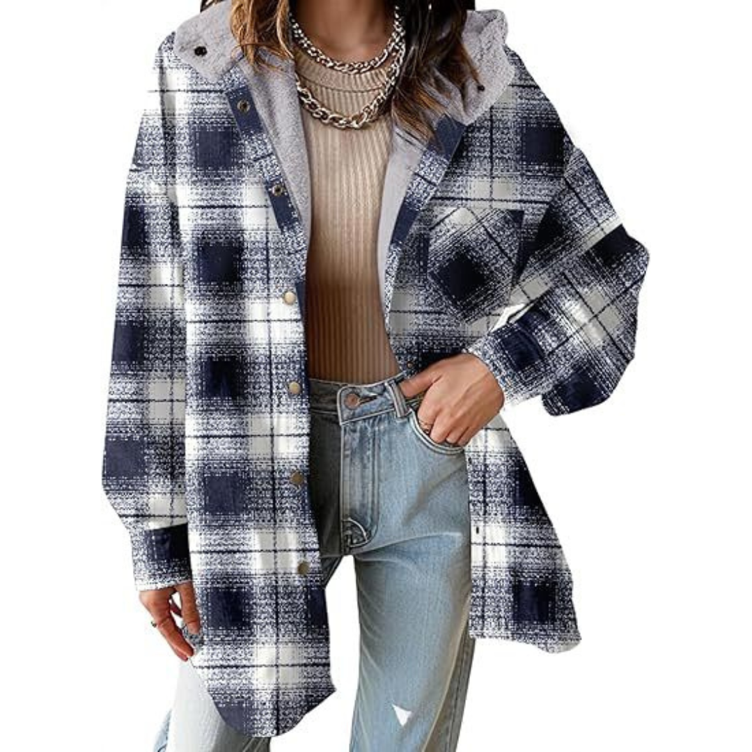 Camille | Relaxed Hooded Plaid Jacket