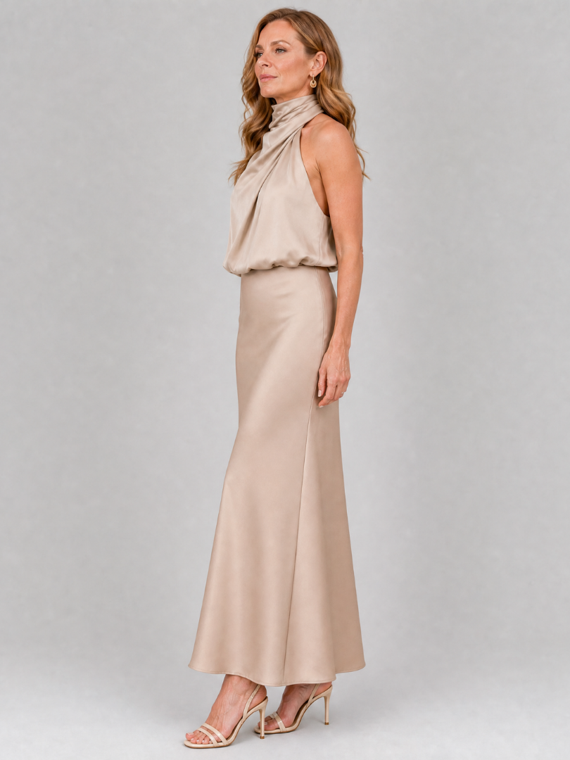 Prudence | Sleeveless Draped Neck Midi Dress
