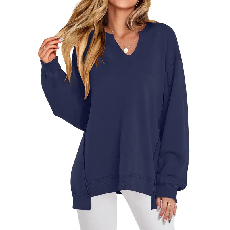 Camille | Oversized V-Neck Lightweight Sweatshirt