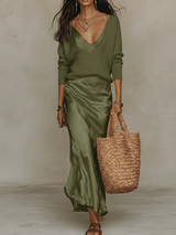Persis | Ivory Knit & Satin Midi Ensemble