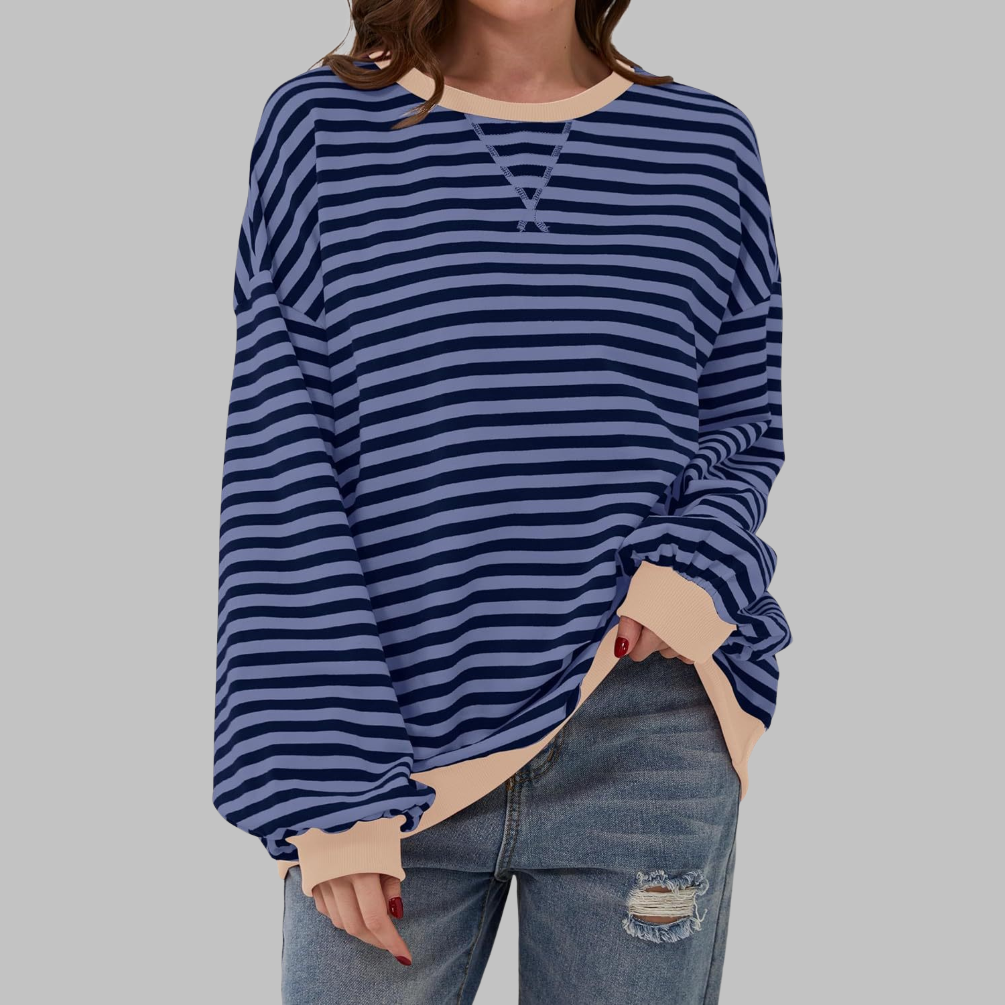 Clémentine | Striped Long Sleeve Round Neck Shirt
