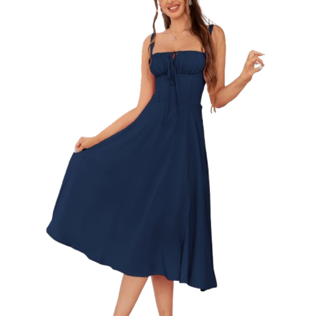 Séraphine | Lace-Up Square Neck Midi Dress