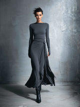 Temperance | Grey Knot-Front Maxi Dress