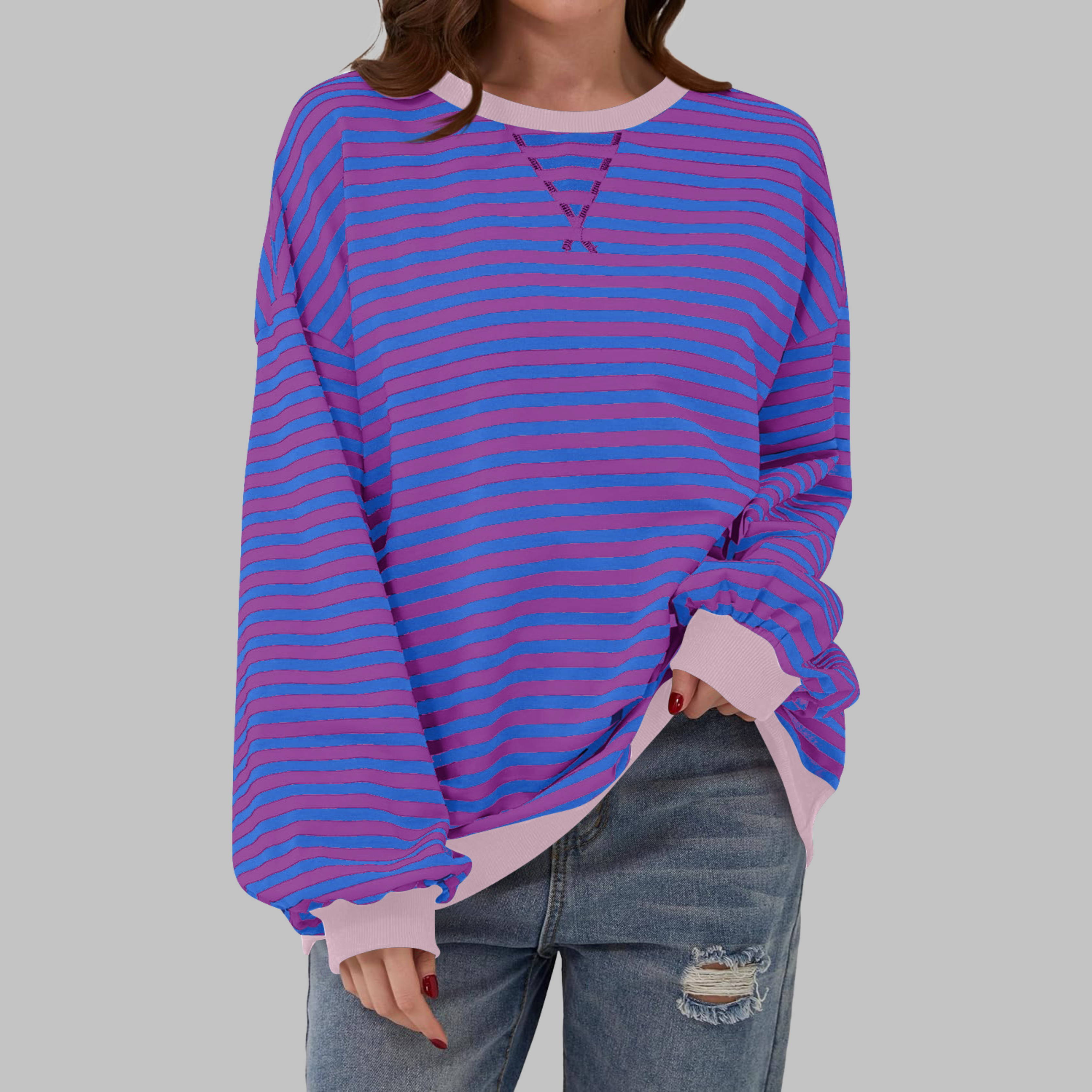 Clémentine | Striped Long Sleeve Round Neck Shirt