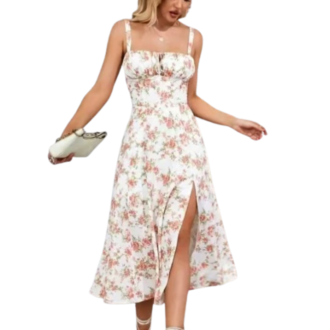 Séraphine | Lace-Up Square Neck Midi Dress