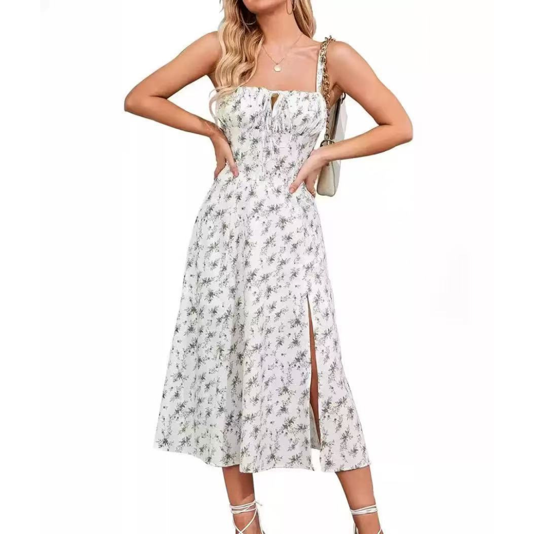 Séraphine | Lace-Up Square Neck Midi Dress