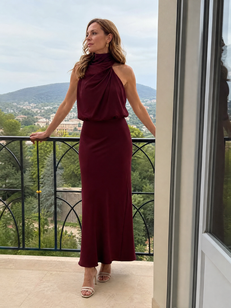 Prudence | Sleeveless Draped Neck Midi Dress