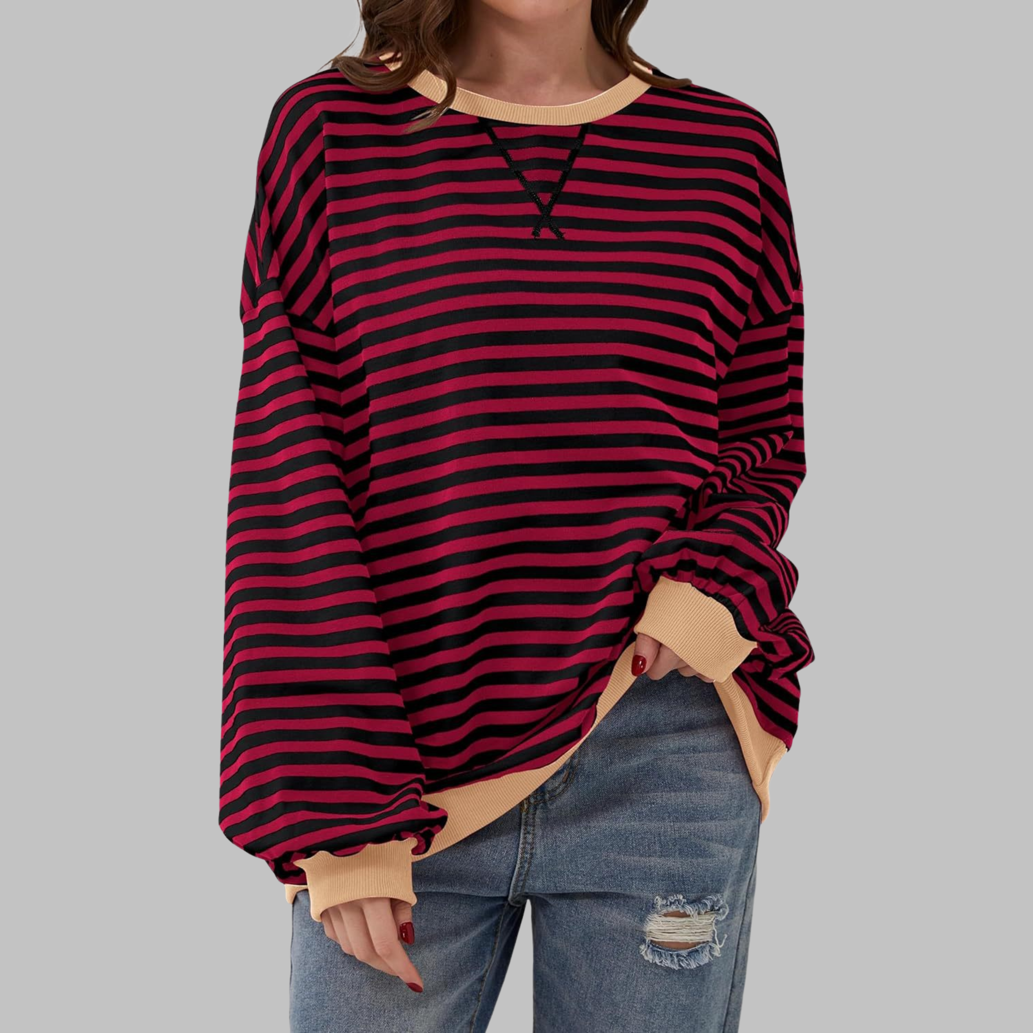 Clémentine | Striped Long Sleeve Round Neck Shirt