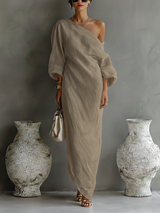 Norene | One-Shoulder Draped Midi Dress
