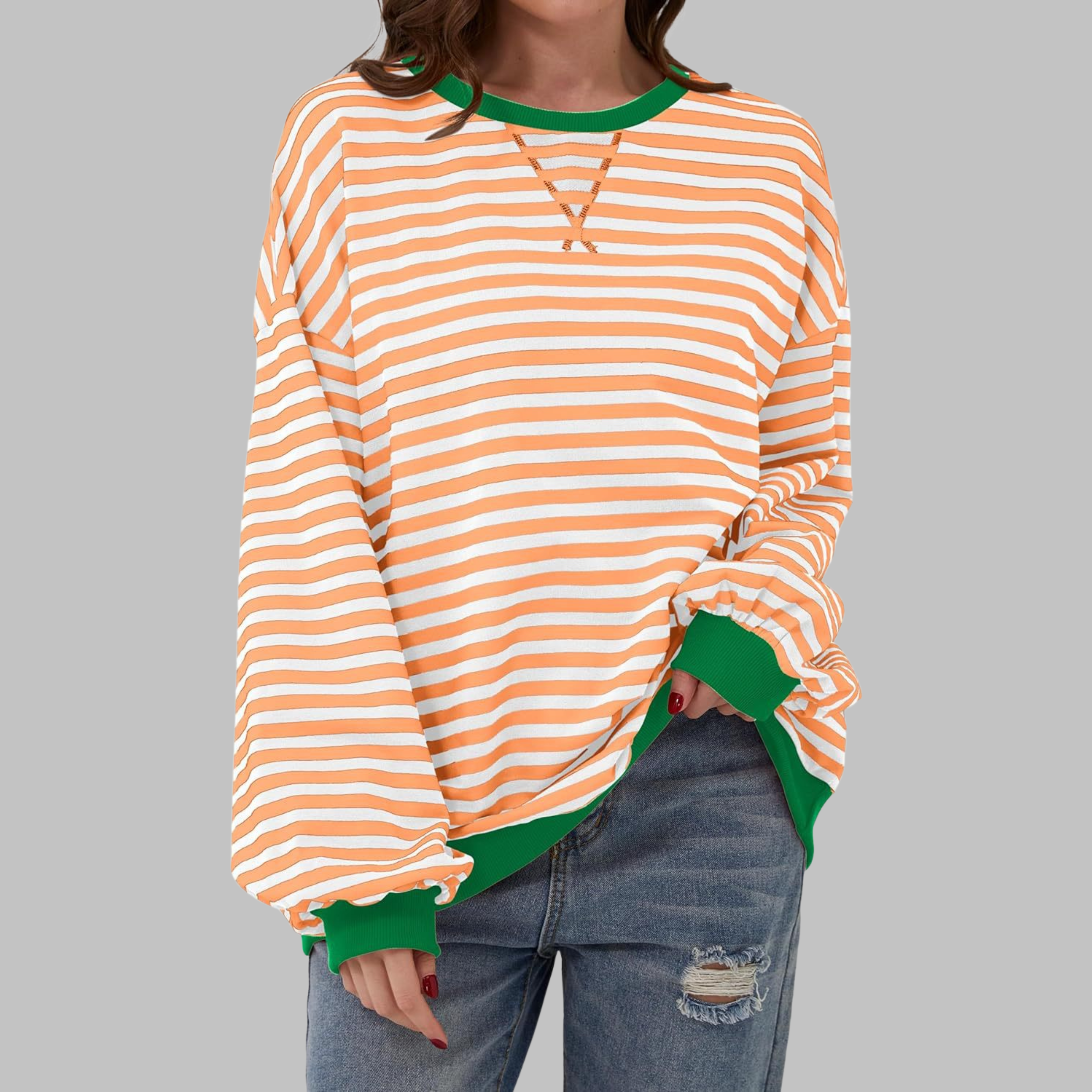 Clémentine | Striped Long Sleeve Round Neck Shirt