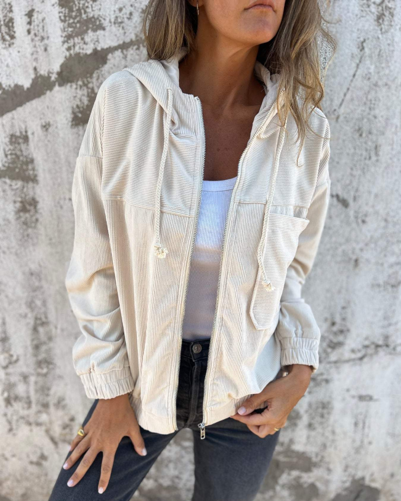 Céleste | Corduroy Hooded Zip-Up Jacket