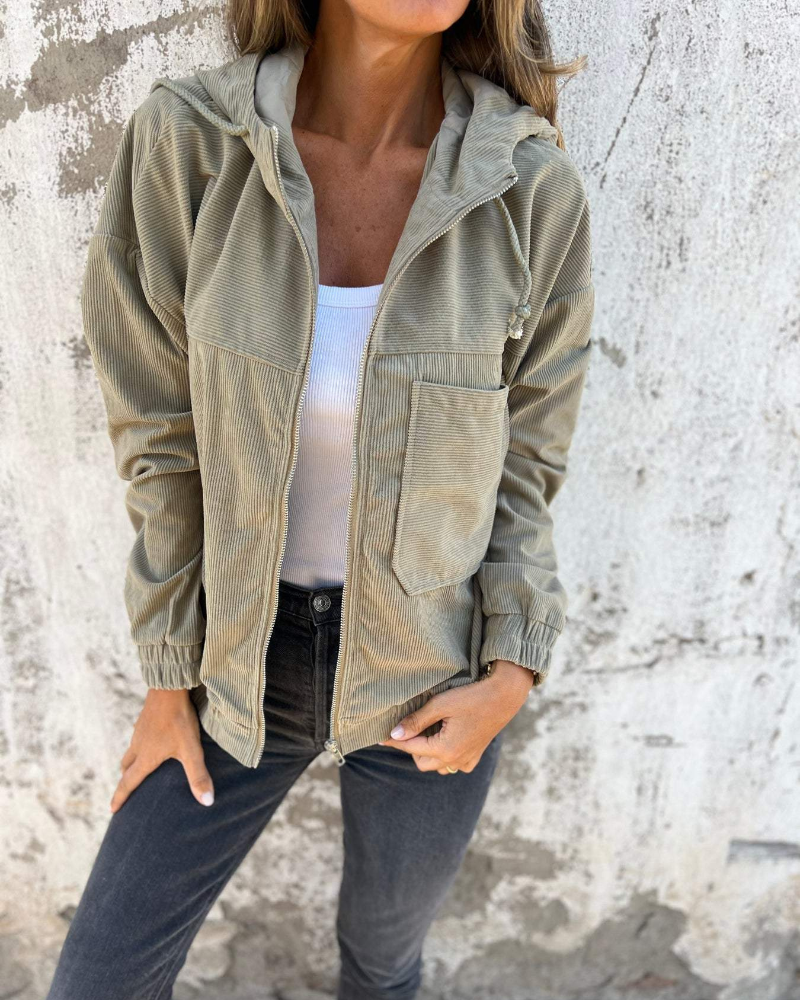 Céleste | Corduroy Hooded Zip-Up Jacket