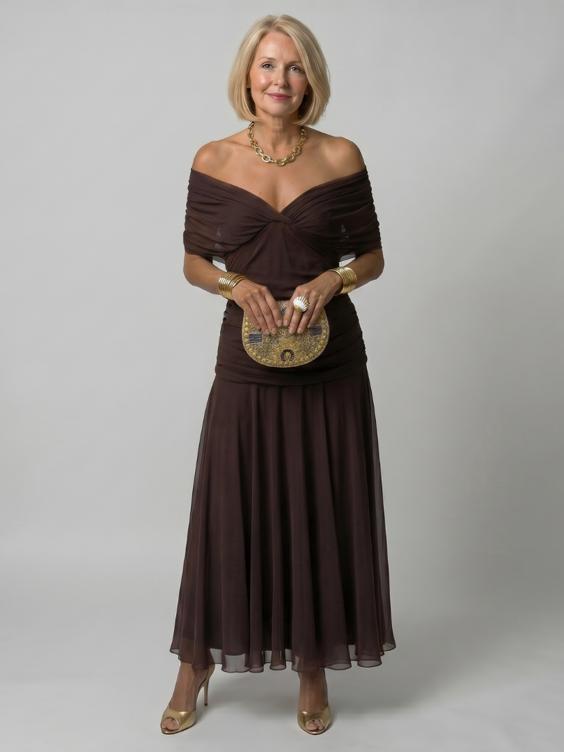 Treva | Off Shoulder Flow Midi Dress