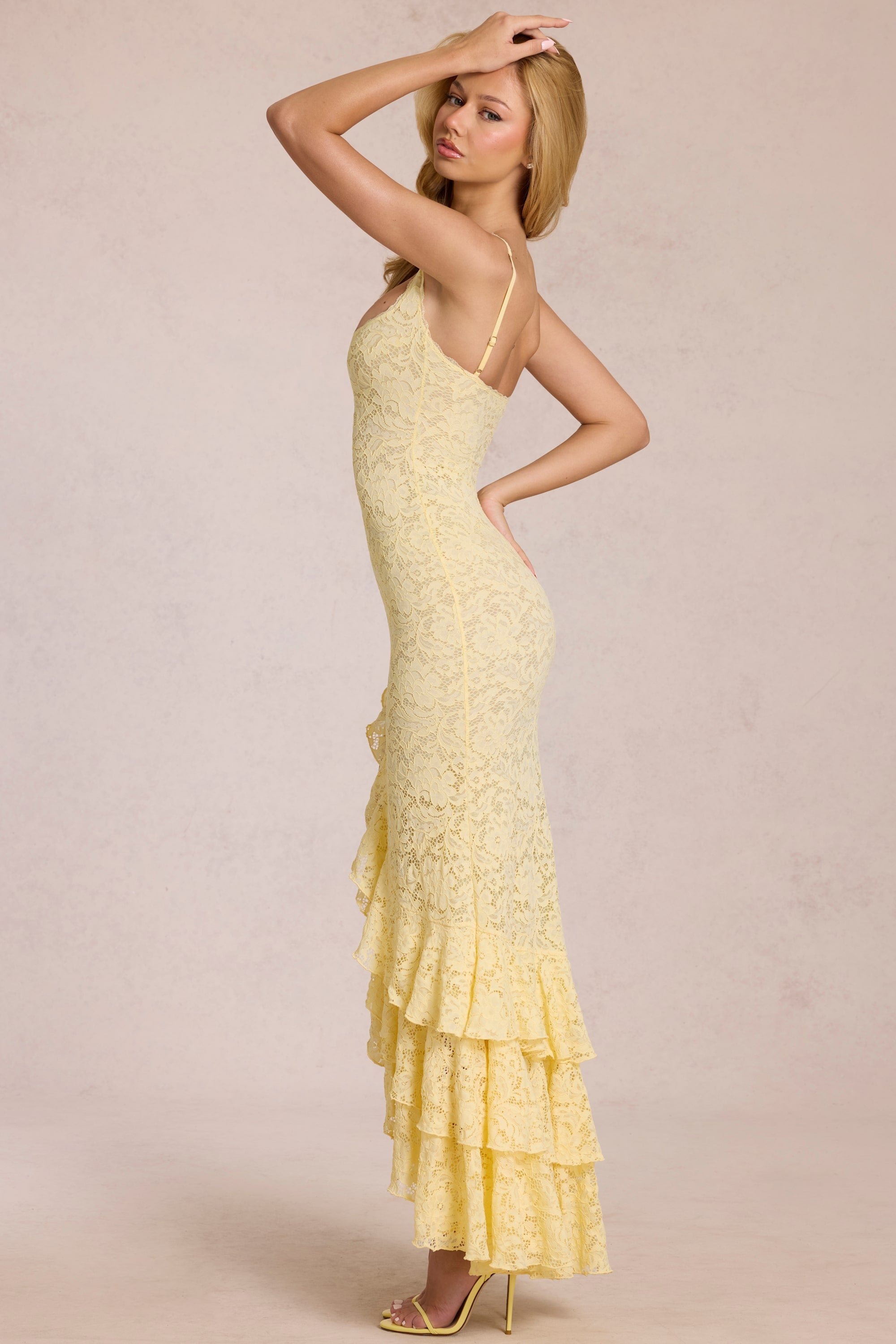 Socorro | Lemon Lace Ruffle Maxi Dress