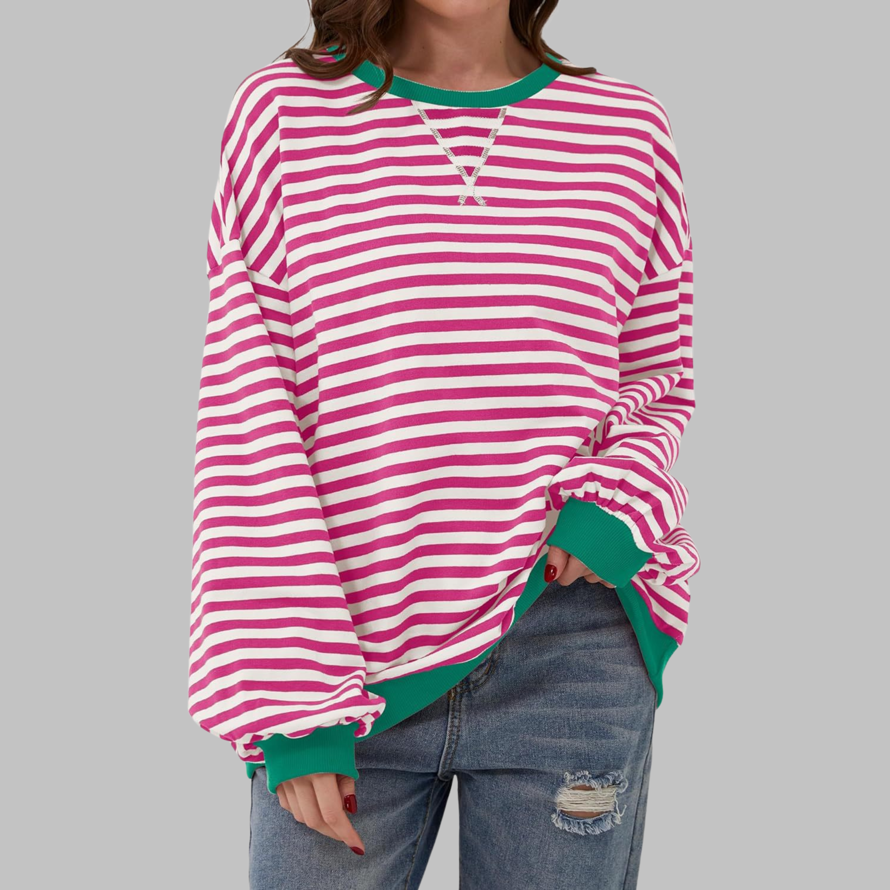 Clémentine | Striped Long Sleeve Round Neck Shirt