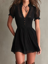 Berenice | Smocked Lace-Trim Mini Dress