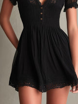 Berenice | Smocked Lace-Trim Mini Dress