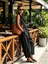 Rebecca | Utility Cotton-Blend Stand Collar Sleeveless Cropped Jumpsuit