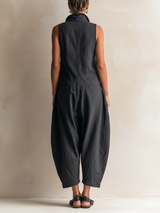 Rebecca | Utility Cotton-Blend Stand Collar Sleeveless Cropped Jumpsuit