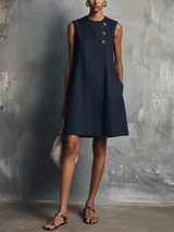 Vertie | Linen Round-Neck Mini Dress