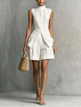Rio | Linen-Blend High-Neck Shirt & Shorts Set