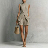 Rio | Linen-Blend High-Neck Shirt & Shorts Set