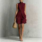 Rio | Linen-Blend High-Neck Shirt & Shorts Set