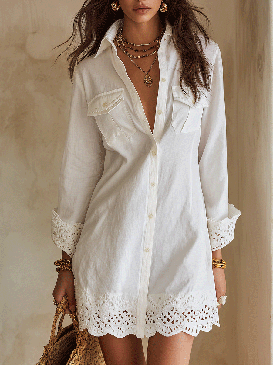 Hailee | Bohemian Eyelet Hem Mini Dress