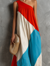 Brooke | One-Shoulder Color Block Maxi Dress