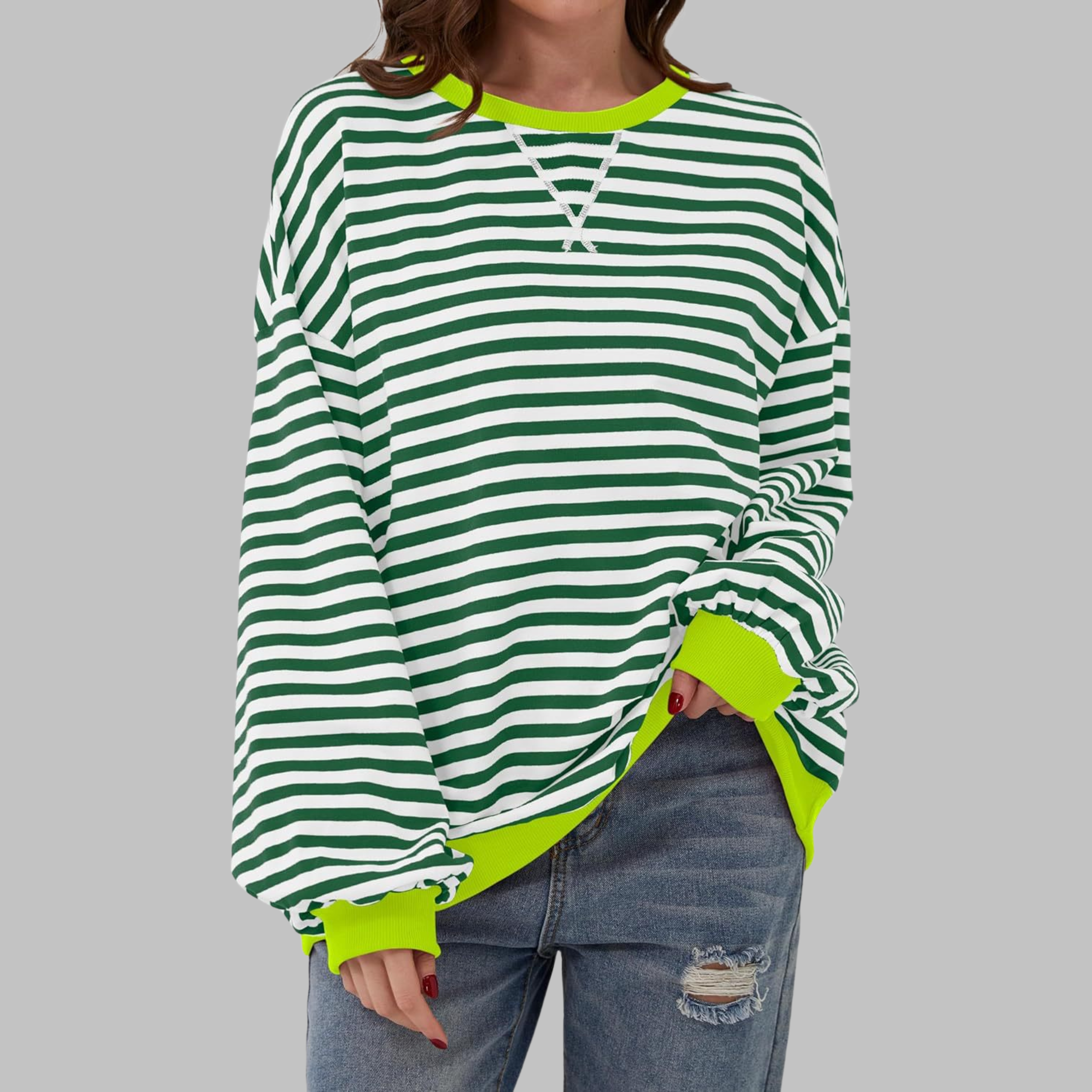 Clémentine | Striped Long Sleeve Round Neck Shirt