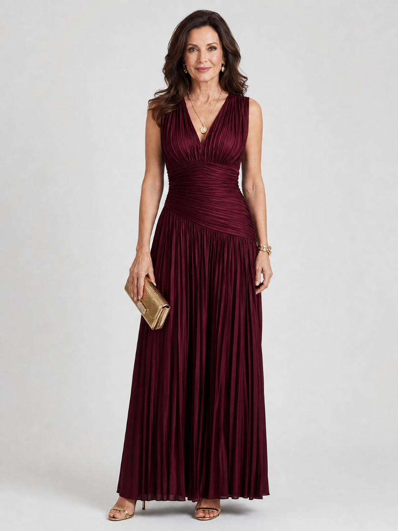 Charlayne | Sleeveless Pleated V-Neck Midi Dress