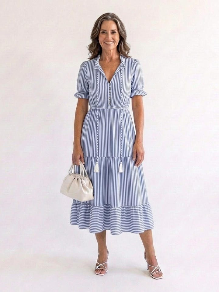 Lilly | Striped Short-Sleeve Layered Midi Dress