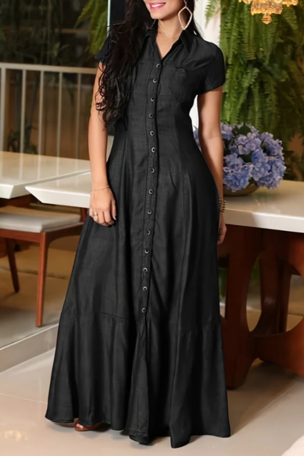 Ethel | Flowing Long Denim Shirt Dress